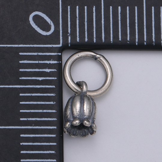 925 Sterling Silver Bell Shaped Flower Charm Silver Floral Charm Pendant, Mini charm necklace bracelet earring supply SL-094 - DLUXCA