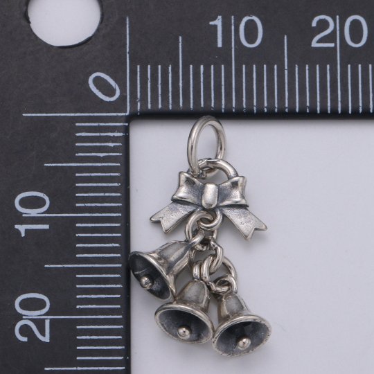 925 Sterling Silver Bells Charm Charm, Holiday Charm Silver Ribbon Charm for Necklace Bracelet Earring, Dangling Charm SL-197 - DLUXCA