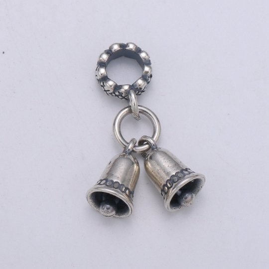 925 Sterling Silver Bells Charm, Holiday Charm Silver Bell Bead for Necklace Bracelet Earring, Christmas Dangle Charm SL-182 - DLUXCA