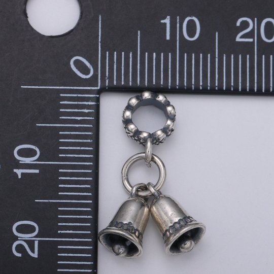 925 Sterling Silver Bells Charm, Holiday Charm Silver Bell Bead for Necklace Bracelet Earring, Christmas Dangle Charm SL-182 - DLUXCA