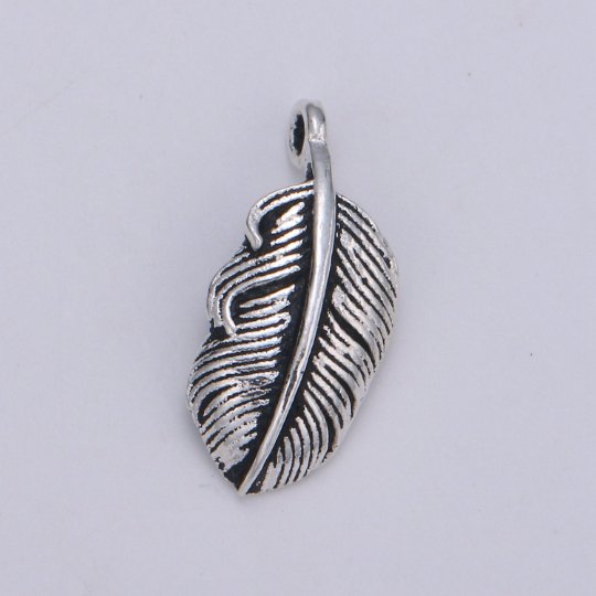 925 Sterling Silver Bird Feather Charm, Animal Charm Silver Bird Charm for Necklace Bracelet Earring, Single Feather Charm SL-080 - DLUXCA