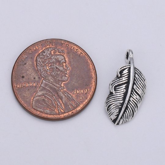 925 Sterling Silver Bird Feather Charm, Animal Charm Silver Bird Charm for Necklace Bracelet Earring, Single Feather Charm SL-080 - DLUXCA