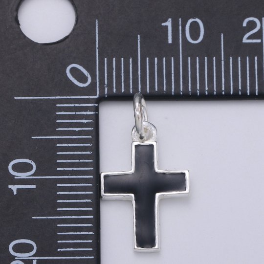 925 Sterling Silver Black Cross Charm, Religious Charm Silver Hope Charm for Necklace Bracelet Earring, Holy Symbol Charm SL-055 - DLUXCA