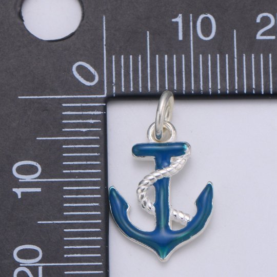 925 Sterling Silver Blue Anchor Charm, Sailor Charm Silver Anchor and Rope Charm for Necklace Bracelet Earring, Blue Sailor Charm SL-046 - DLUXCA