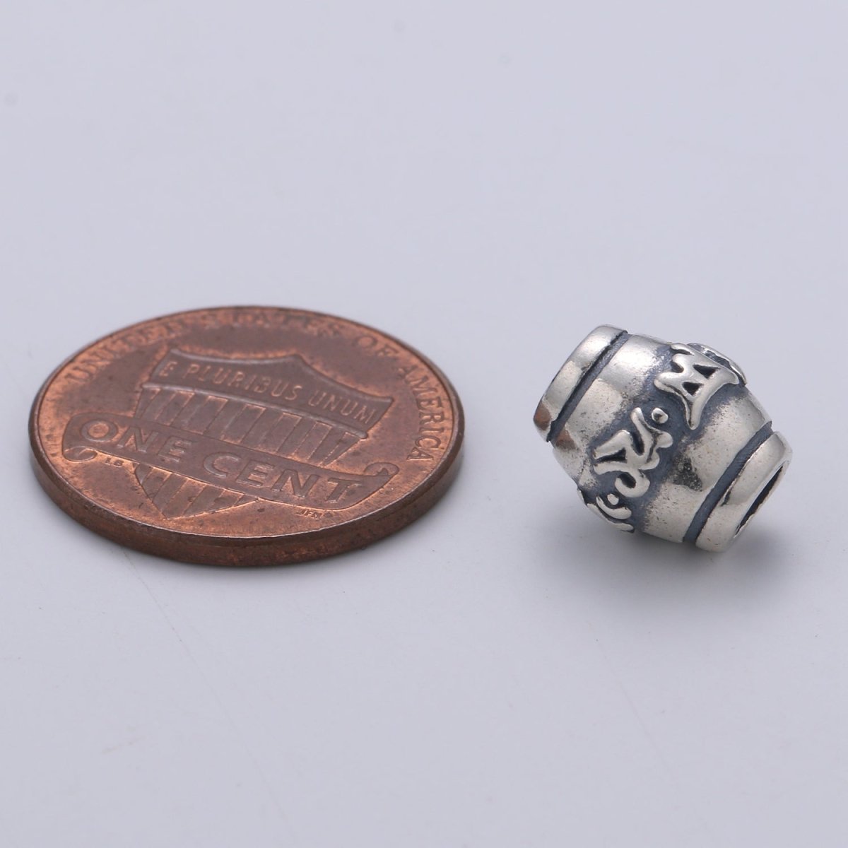 925 Sterling Silver Buddhism Letter Barrel Bead, Prayer Bead Silver Bali Style Bead for Necklace Bracelet Earring, Buddshism Bead SL-212 - DLUXCA