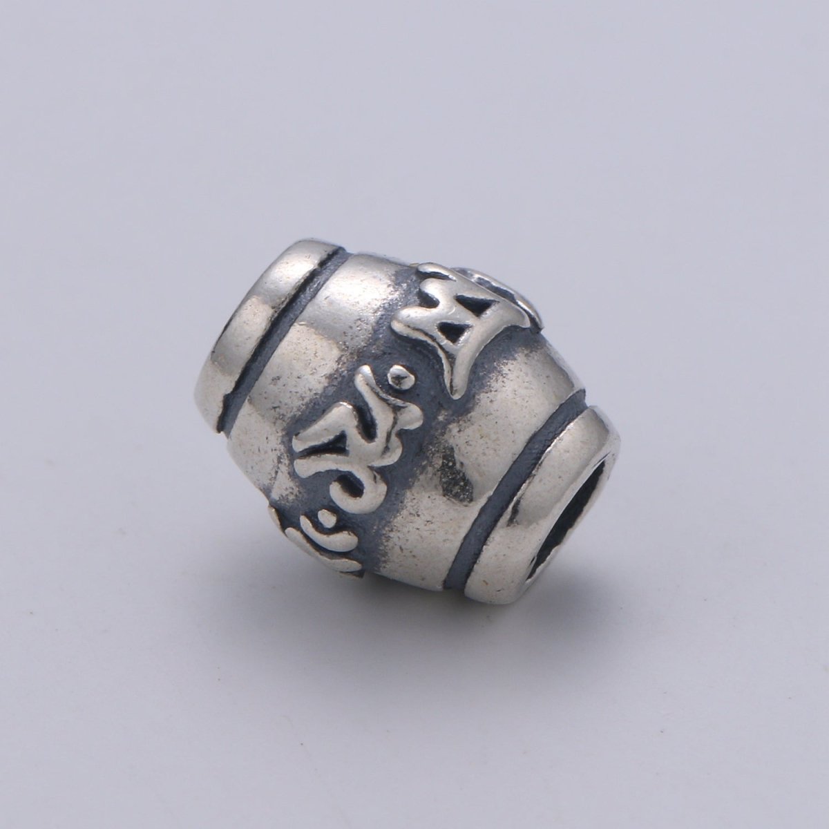 925 Sterling Silver Buddhism Letter Barrel Bead, Prayer Bead Silver Bali Style Bead for Necklace Bracelet Earring, Buddshism Bead SL-212 - DLUXCA