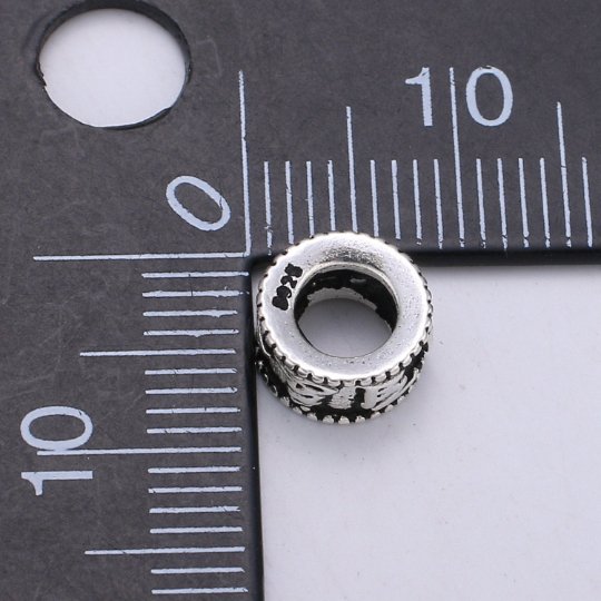 925 Sterling Silver Buddhism Letter Bead, Prayer Bead Silver Bali Style Bead for Necklace Bracelet Earring, Buddhism Bead SL-217 - DLUXCA