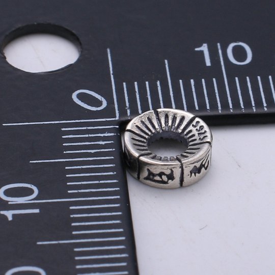 925 Sterling Silver Buddhism Letter Sun Bead, Prayer Bead Silver Amulet Bead for Necklace Bracelet Earring, Buddshism Bead SL-218 - DLUXCA