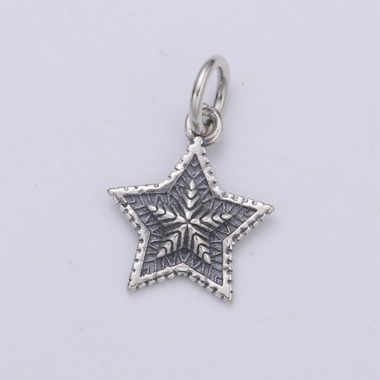 925 Sterling Silver Christmas Star Charm, Christmas Charm Silver Star Charm for Necklace Bracelet Earring, Winter Star Charm SL-142 - DLUXCA