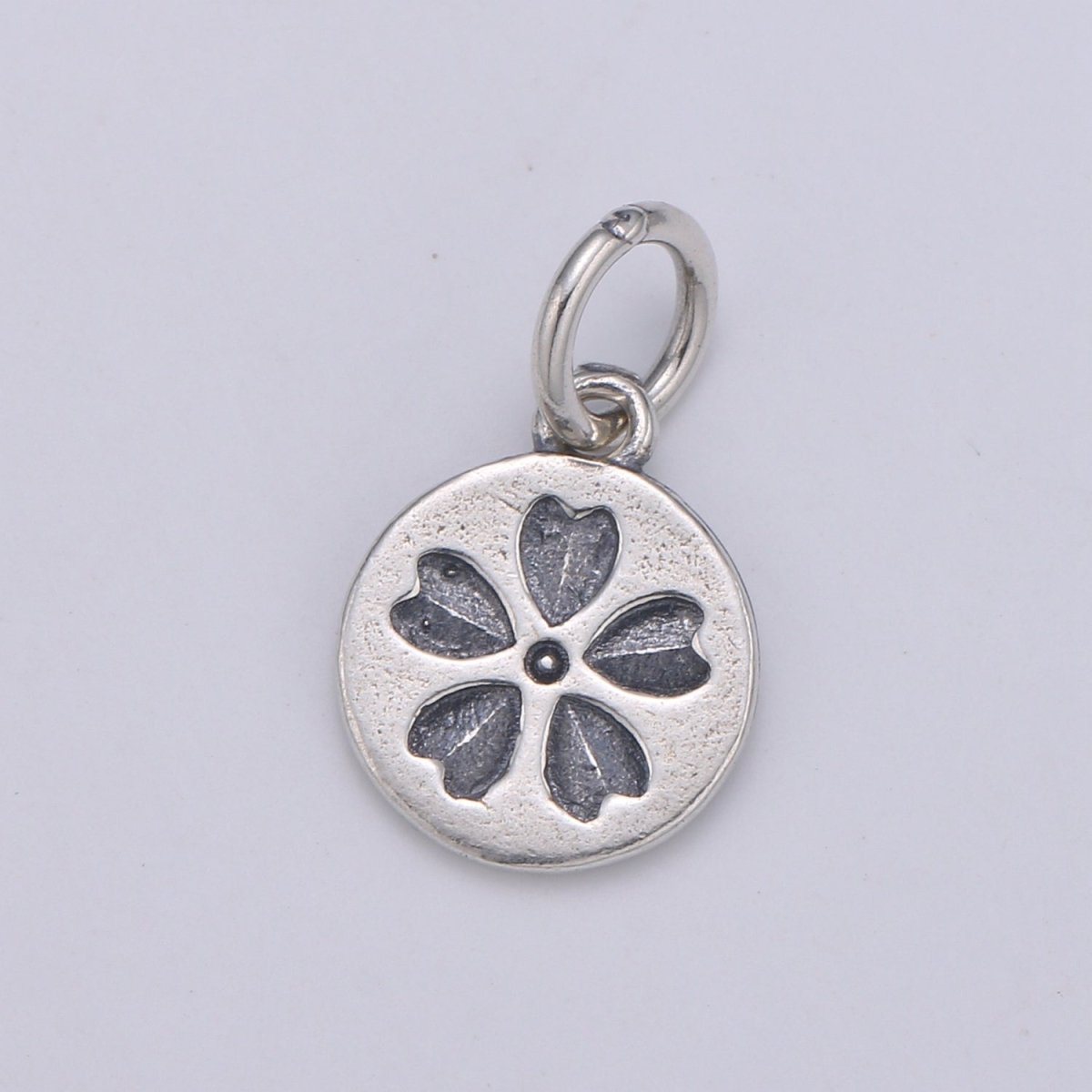 925 Sterling Silver Clover Charm, Round Disc Charm Silver Heart Charm for Necklace Bracelet Earring, Love Heart Charm SL-082 - DLUXCA