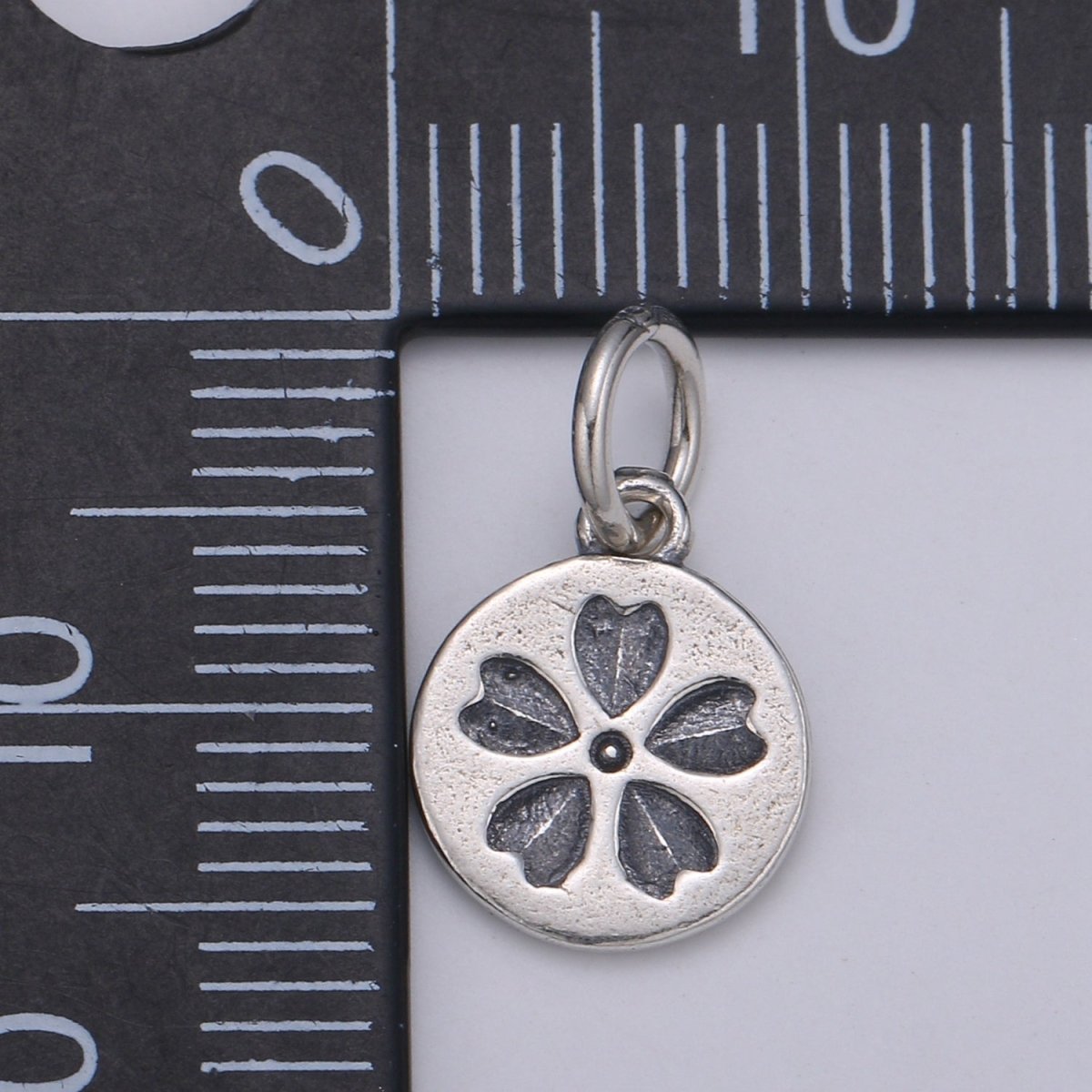 925 Sterling Silver Clover Charm, Round Disc Charm Silver Heart Charm for Necklace Bracelet Earring, Love Heart Charm SL-082 - DLUXCA