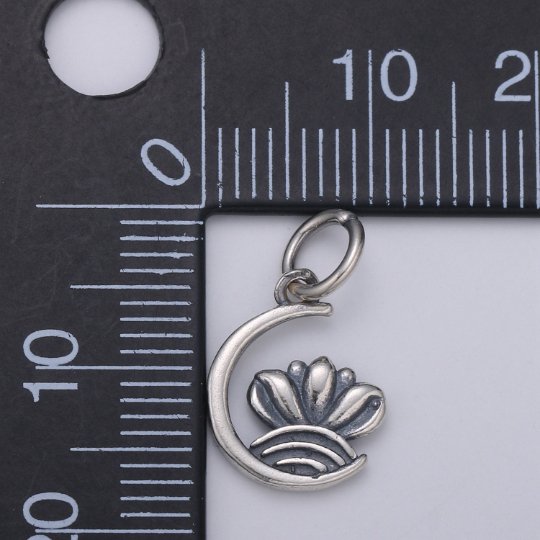 925 Sterling Silver Crescent Moon Charm, Galaxy Charm Silver Crown Charm for Necklace Bracelet Earring, Flower Charm SL-184 - DLUXCA