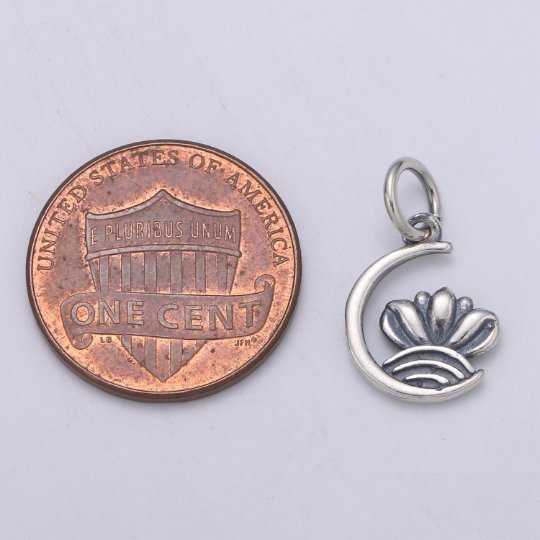 925 Sterling Silver Crescent Moon Charm, Galaxy Charm Silver Crown Charm for Necklace Bracelet Earring, Flower Charm SL-184 - DLUXCA