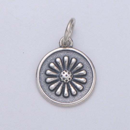 925 Sterling Silver Daisy Flower Charm, Circle Round Disc Floral Charm Silver Flower Charm for Necklace Bracelet Earring SL-146 - DLUXCA