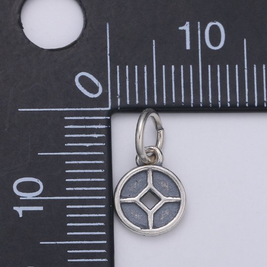 925 Sterling Silver Diamond Charm, Coin Antique Silver Bear Charm Circle Round Disc Charm for Necklace Bracelet Earring, SL-149 - DLUXCA