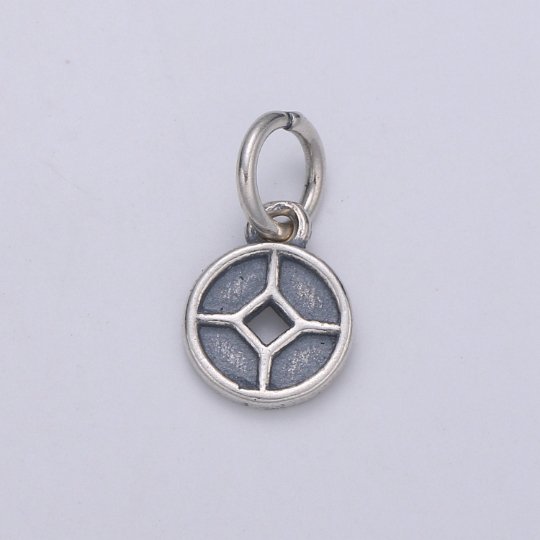 925 Sterling Silver Diamond Charm, Coin Antique Silver Bear Charm Circle Round Disc Charm for Necklace Bracelet Earring, SL-149 - DLUXCA
