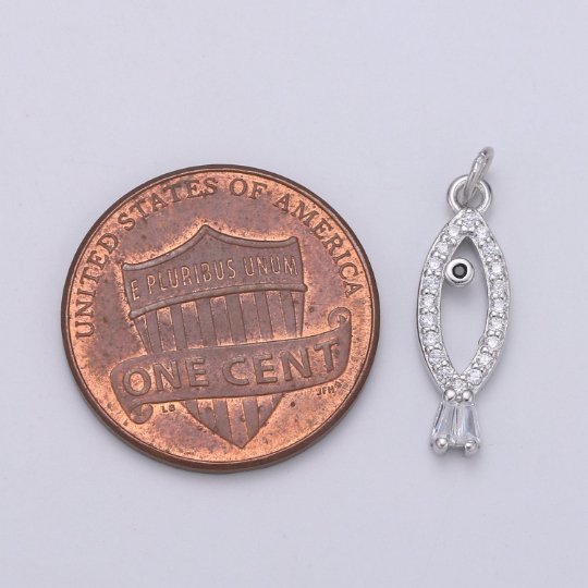 925 Sterling Silver Diamond Fish Charm, Beach Charm Silver Animal Charm for Necklace Bracelet Earring, Ocean Charm SL-123 - DLUXCA