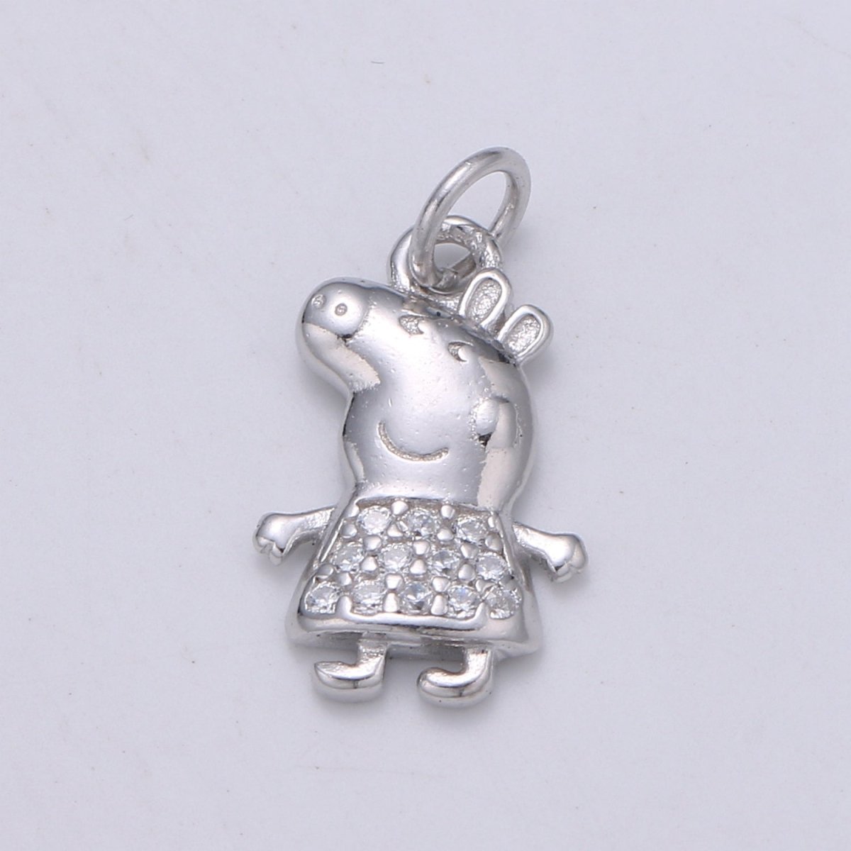925 Sterling Silver Diamond Piggy Charm, Nature Charm Silver Animal Charm for Necklace Bracelet Earring, Kids Charm for girl daughter SL-178 - DLUXCA