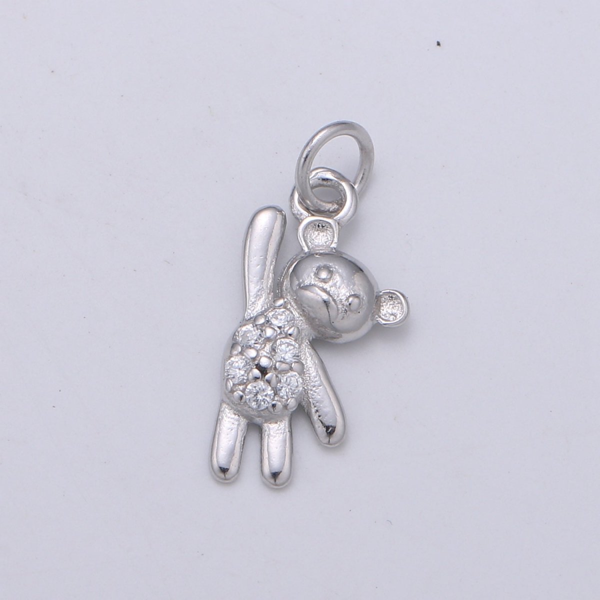 925 Sterling Silver Diamond Teddy Bear Charm, Doll Charm Silver Teddy Charm for Necklace Bracelet Earring, Throw Plush Charm SL-165 - DLUXCA
