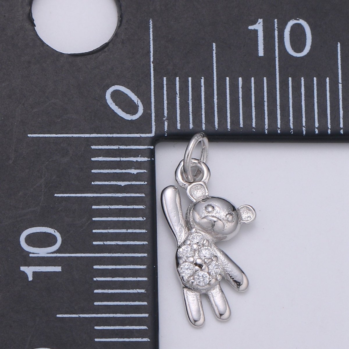 925 Sterling Silver Diamond Teddy Bear Charm, Doll Charm Silver Teddy Charm for Necklace Bracelet Earring, Throw Plush Charm SL-165 - DLUXCA