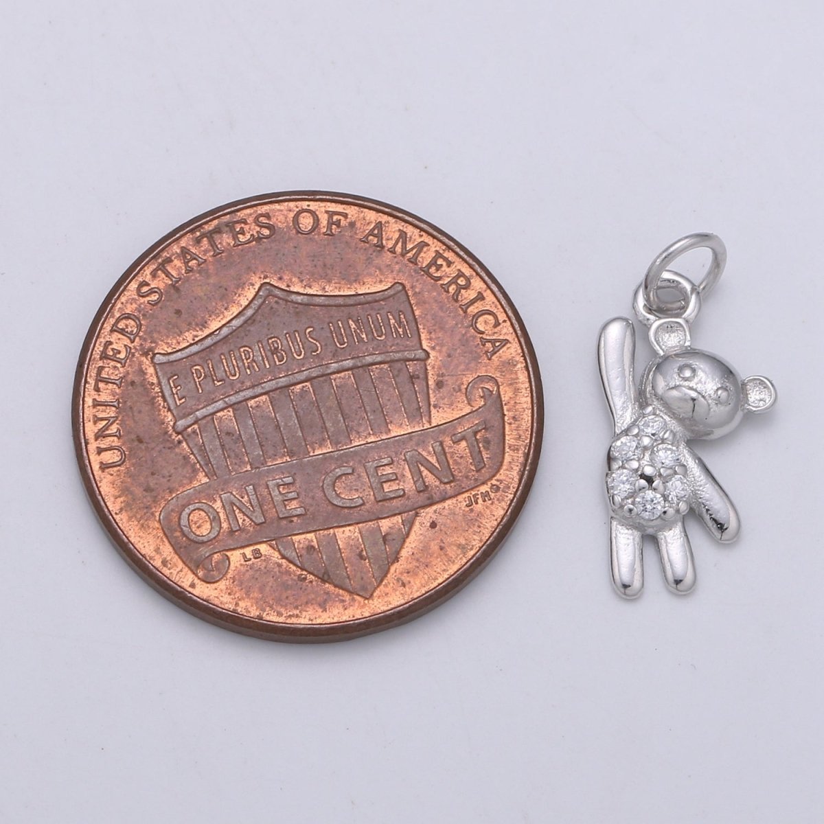 925 Sterling Silver Diamond Teddy Bear Charm, Doll Charm Silver Teddy Charm for Necklace Bracelet Earring, Throw Plush Charm SL-165 - DLUXCA