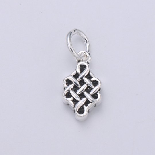 925 Sterling Silver Diamond Weave Charm, Pattern Charm Silver Weave Charm for Necklace Bracelet Earring, Knitting Charm SL-111 - DLUXCA