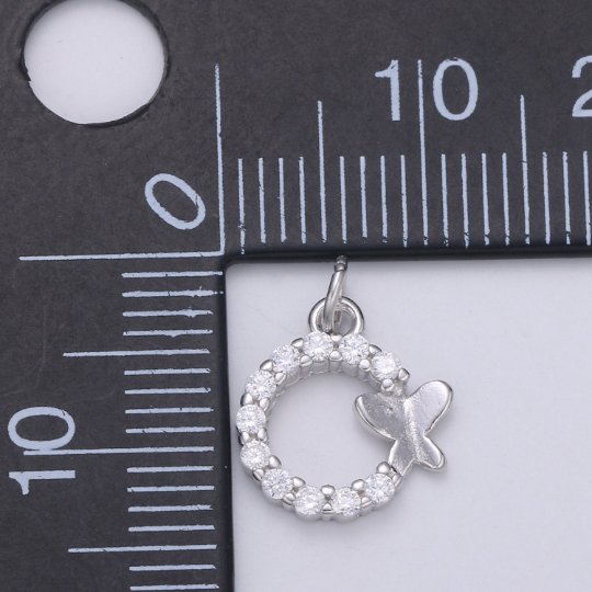 925 Sterling Silver Diamond Wreath Butterfly Charm, Nature Charm Silver Animal Charm for Necklace Bracelet Earring SL-137 - DLUXCA