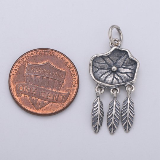 925 Sterling Silver Dream Catcher Charm, Indian Charm Silver Dream Charm for Necklace Bracelet Earring, Flower Dearm Catcher Charm SL-187 - DLUXCA