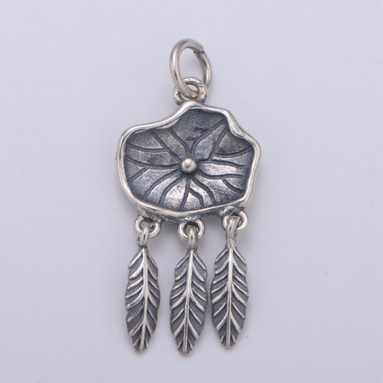 925 Sterling Silver Dream Catcher Charm, Indian Charm Silver Dream Charm for Necklace Bracelet Earring, Flower Dearm Catcher Charm SL-187 - DLUXCA