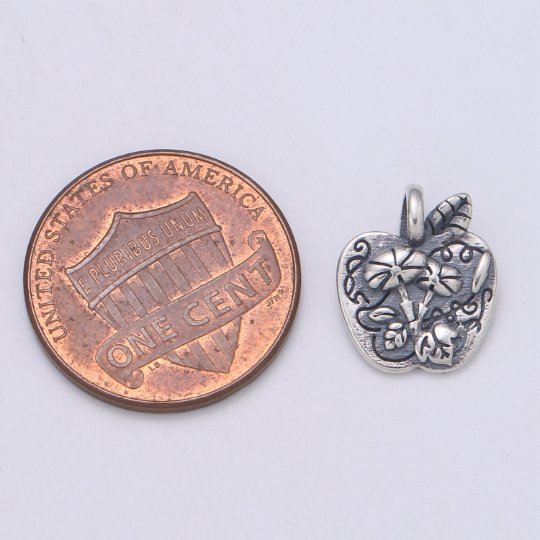 925 Sterling Silver Flower Apple Charm, Nature Charm Silver Flower Charm for Necklace Bracelet Earring, Plant Charm SL-169 - DLUXCA