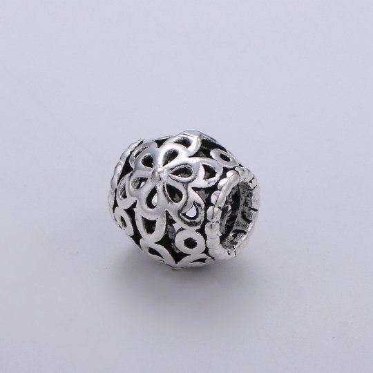 925 Sterling Silver Flower Bead, Floral Bead Silver Bali Style Bead for Necklace Bracelet Earring, Blooming Flower Bead SL-210 - DLUXCA