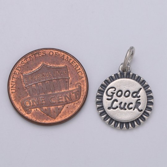 925 Sterling Silver Good Luck Charm, Message Charm Silver Happy Charm for Necklace Bracelet Earring, Good Luck Charm, SL-096 - DLUXCA