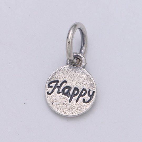 925 Sterling Silver Happy Charm, Message Charm Silver Positivity Charm for Necklace Bracelet Earring, Happiness Charm SL-179 - DLUXCA