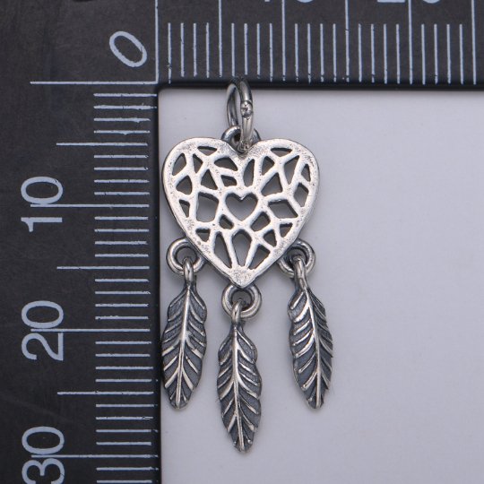 925 Sterling Silver Heart Dream Catcher Charm, Love Charm Bohemian Charm for Necklace Bracelet Earring Component Boho Jewelry Inspired SL-190 - DLUXCA