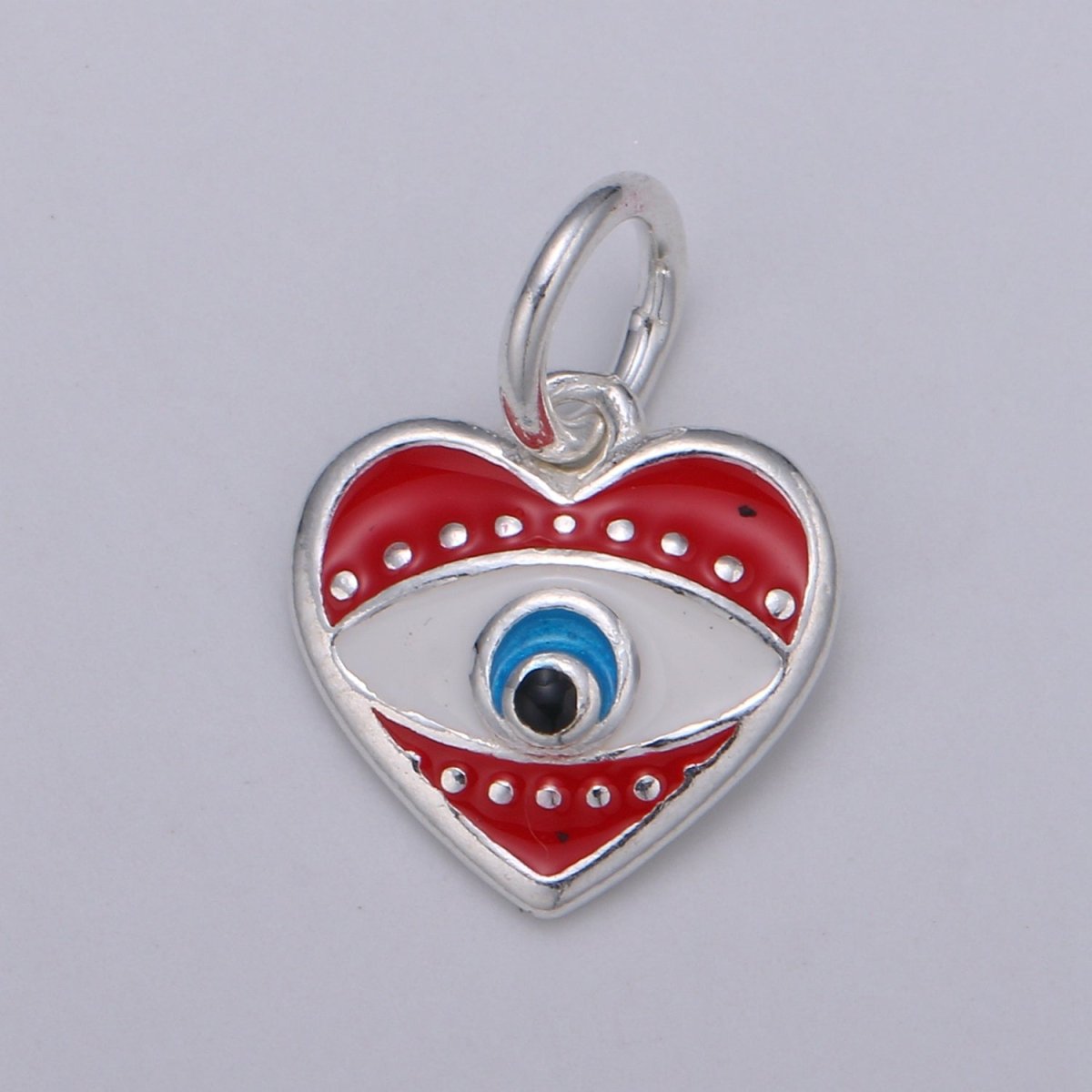925 Sterling Silver Heart Enamel Evil Eye Charm, Black Red eye pendant, Enamel eye Charm, Amulet Protection eye charm Love Medallion Pendant SL-041 SL-042 SL-043 - DLUXCA