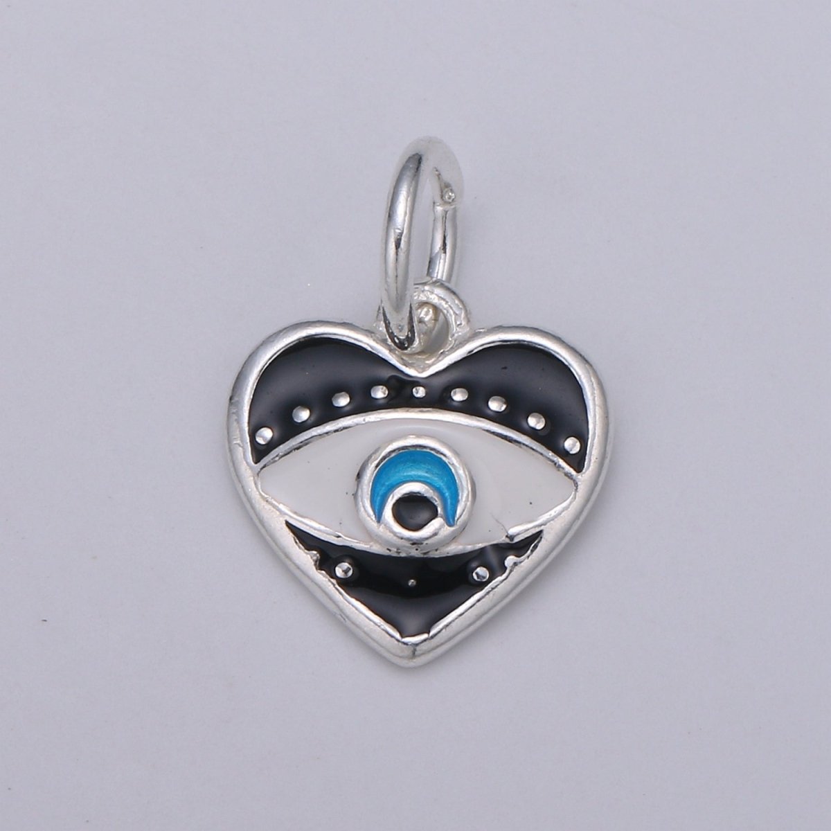 925 Sterling Silver Heart Enamel Evil Eye Charm, Black Red eye pendant, Enamel eye Charm, Amulet Protection eye charm Love Medallion Pendant SL-041 SL-042 SL-043 - DLUXCA