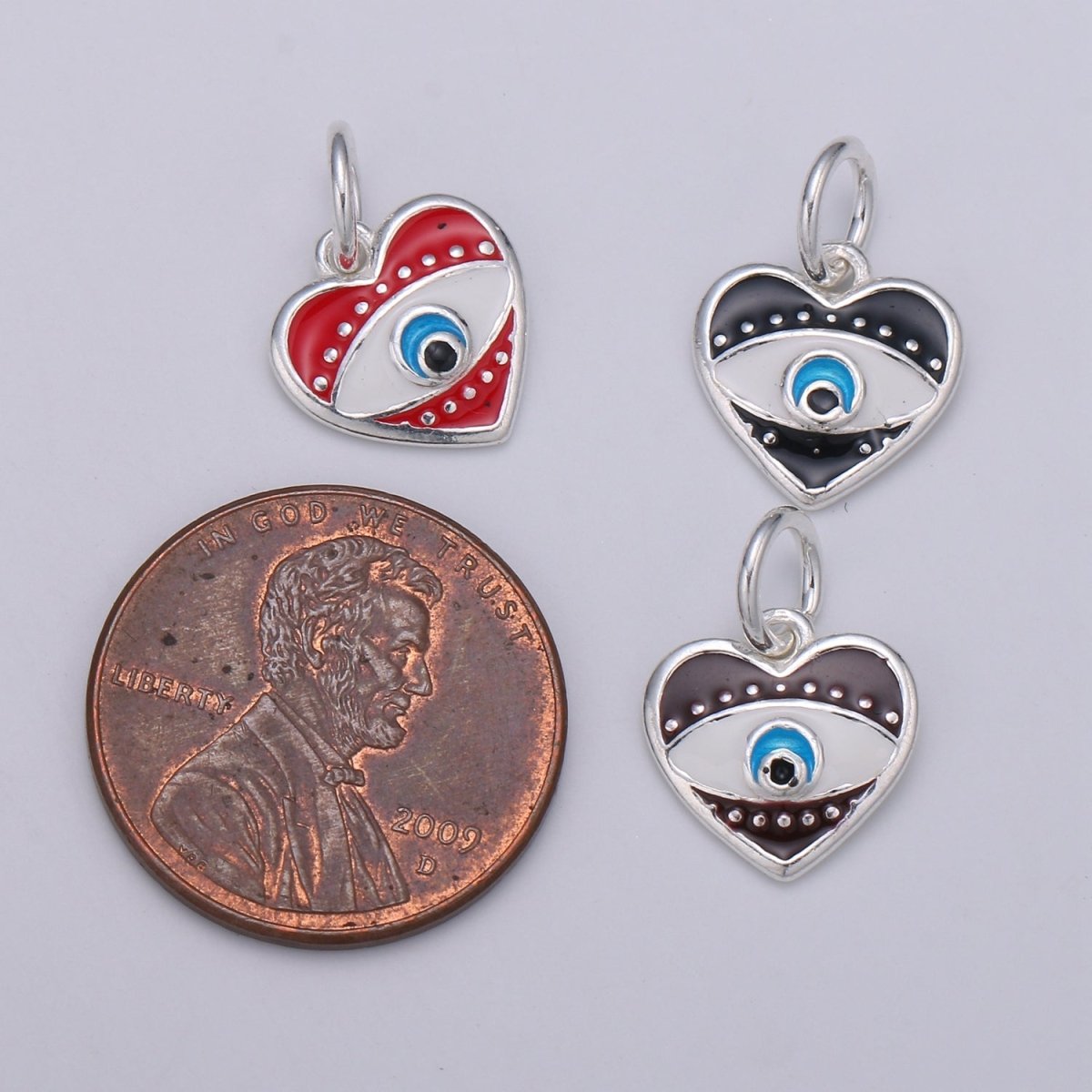 925 Sterling Silver Heart Enamel Evil Eye Charm, Black Red eye pendant, Enamel eye Charm, Amulet Protection eye charm Love Medallion Pendant SL-041 SL-042 SL-043 - DLUXCA