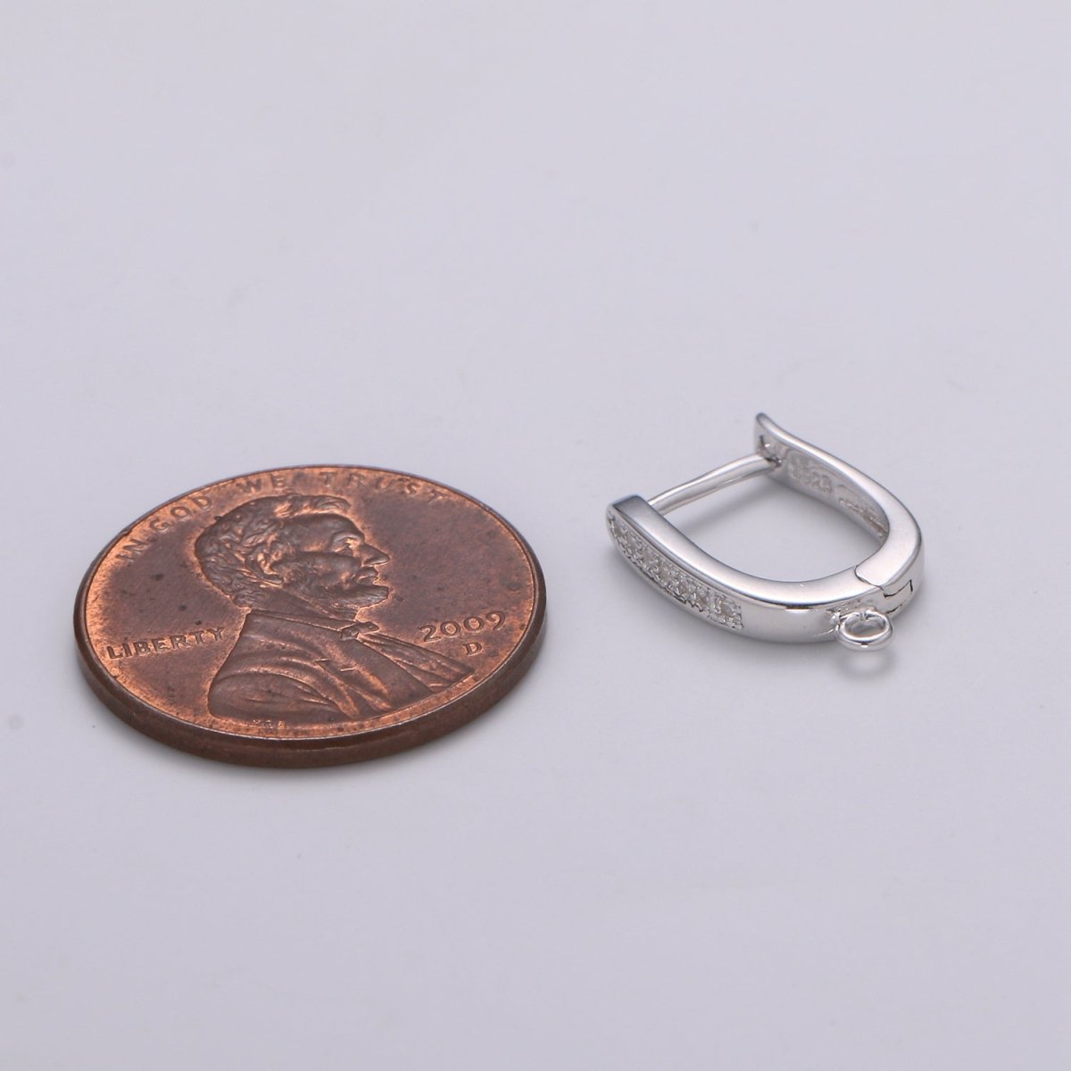 925 Sterling Silver Huggie Earring one touch w/ open link, Micro Pave Hoop Nickel and Lead free, Lever back earring making Supply SL-228 - DLUXCA