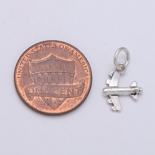 925 Sterling Silver Long Airplane Charm, Aircraft Charm Silver Air Plane Charm for Necklace Bracelet Earring, Vacation Charm, SL-HJ-170 - DLUXCA
