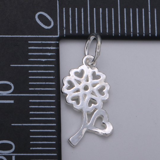 925 Sterling Silver Love Flower Charm, Floral Charm Silver Flower Charm for Necklace Bracelet Earring, Heart Charm, SL-HJ-98 - DLUXCA