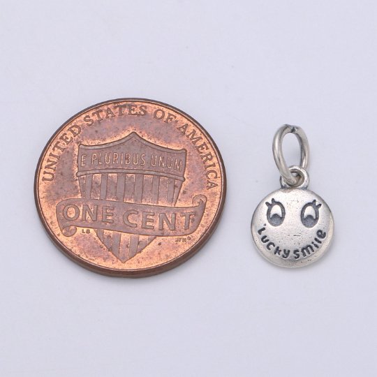 925 Sterling Silver Lucky Smile Charm, Message Charm Silver Happy Face Charm for Necklace Bracelet Earring, Happy Charm SL-110 - DLUXCA