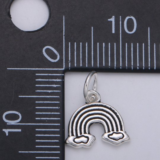 925 Sterling Silver Over the Rainbow Charm, Rainbow Charm Silver Clouds Charm for Necklace Bracelet Earring, Happy Charm SL-136 - DLUXCA