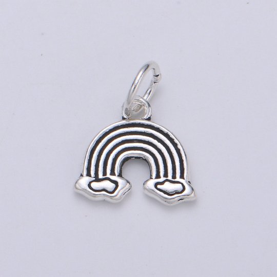 925 Sterling Silver Over the Rainbow Charm, Rainbow Charm Silver Clouds Charm for Necklace Bracelet Earring, Happy Charm SL-136 - DLUXCA
