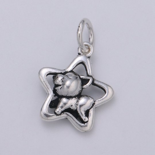 925 Sterling Silver Puppy Charm, Animal Charm Silver Dog Charm for Necklace Bracelet Earring, Star Charm SL-195 - DLUXCA