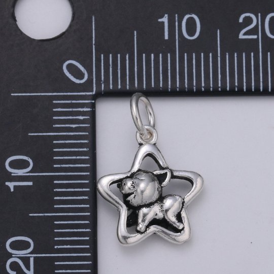 925 Sterling Silver Puppy Charm, Animal Charm Silver Dog Charm for Necklace Bracelet Earring, Star Charm SL-195 - DLUXCA