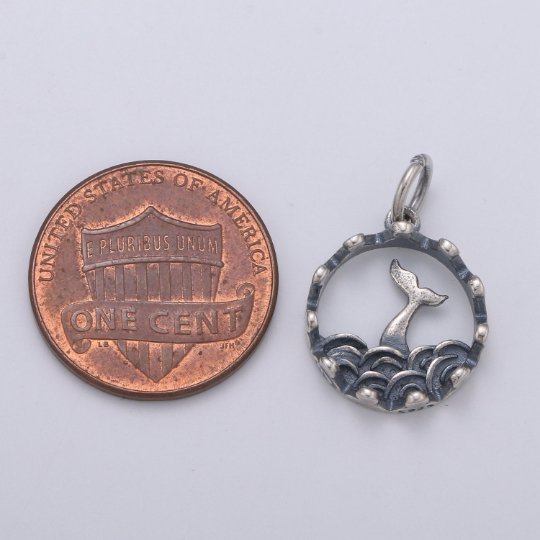 925 Sterling Silver Queen of the Sea Charm, Beach Charm Silver Whale Tail Charm for Necklace Bracelet Earring, Animal Charm SL-186 - DLUXCA