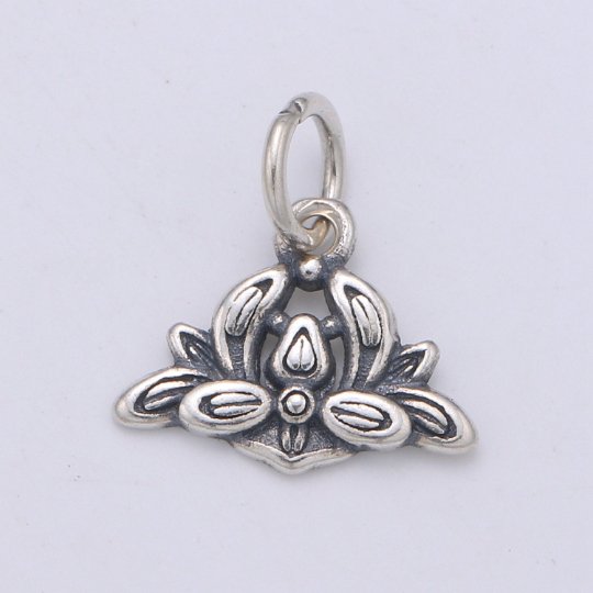 925 Sterling Silver Ranunculus Charm, Floral Charm Silver Black Flower Charm for Necklace Bracelet Earring, Flower Charm, SL-HJ-162 - DLUXCA