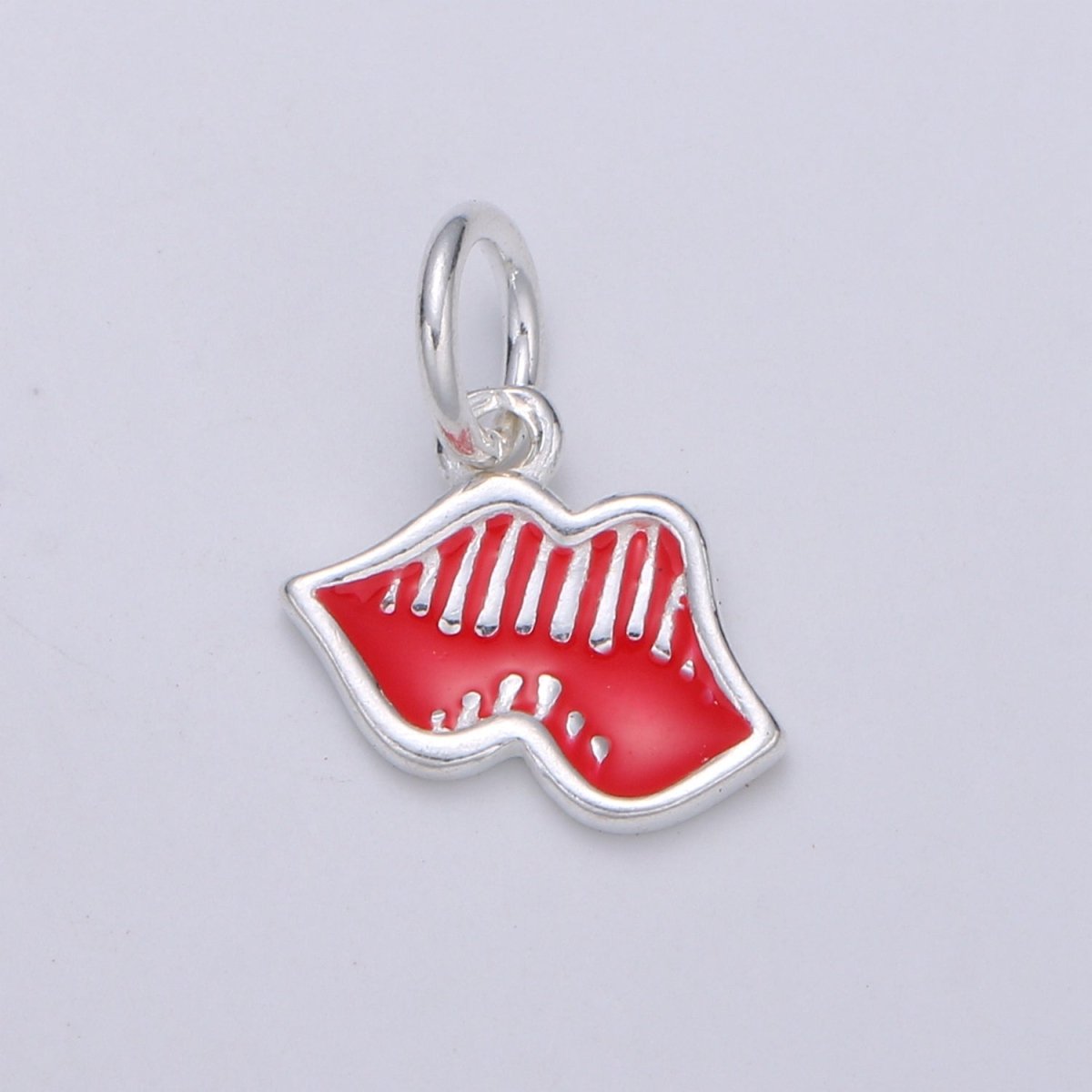 925 Sterling Silver Red Hot Lips Flower Charm, Lip Charm Silver Mouth Charm for Necklace Bracelet Earring, Makeup Charm SL-053 - DLUXCA