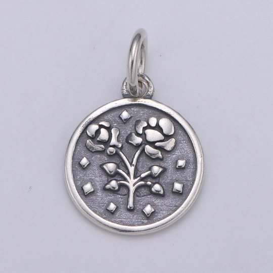 925 Sterling Silver Rose Charm, Floral Charm Silver Beautiful Rose Charm for Necklace Bracelet Earring, Circle Flower Charm SL-087 - DLUXCA