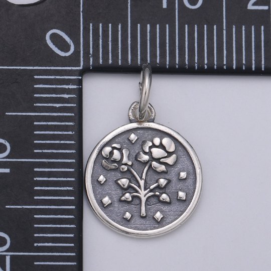 925 Sterling Silver Rose Charm, Floral Charm Silver Beautiful Rose Charm for Necklace Bracelet Earring, Circle Flower Charm SL-087 - DLUXCA